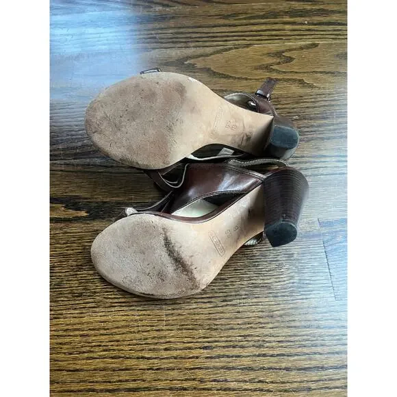 Coach women’s  leather shoes Sz. 6.5 brown tassel fringe accent sandals heels - Picture 4 of 8